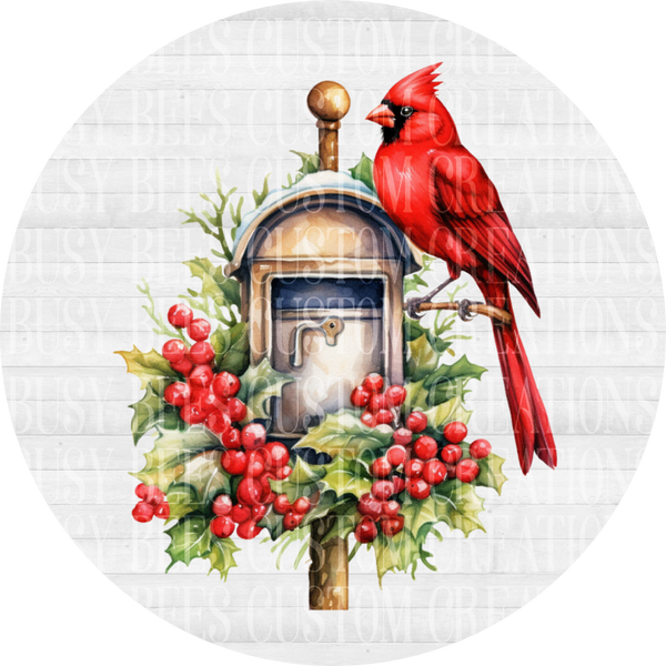 Cardinal on Mailbox Aluminum Wreath Sign