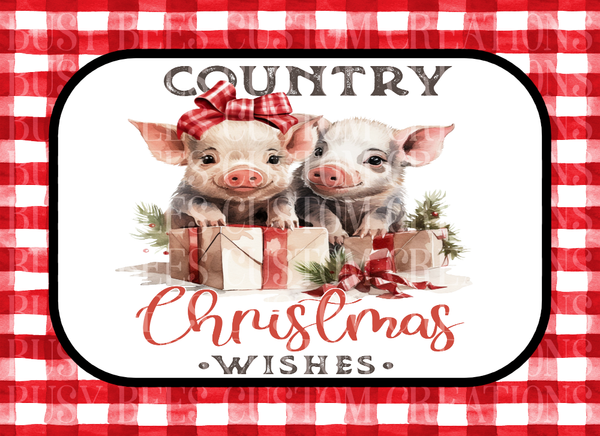 Country Christmas Wishes PIgs Aluminum Wreath Sign