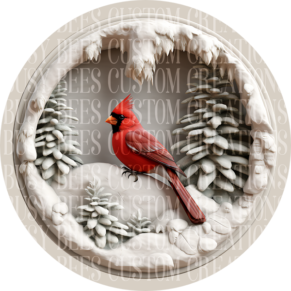 Snowy Cardinal Aluminum Wreath Sign