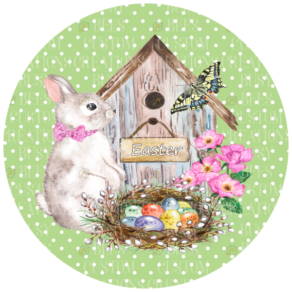 Bunny with Butterfly Easter Metal Wreath Sign
