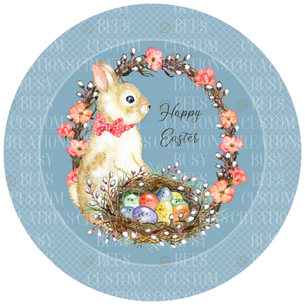 Happy Easter Bunny with Wreath Metal Wreath Sign