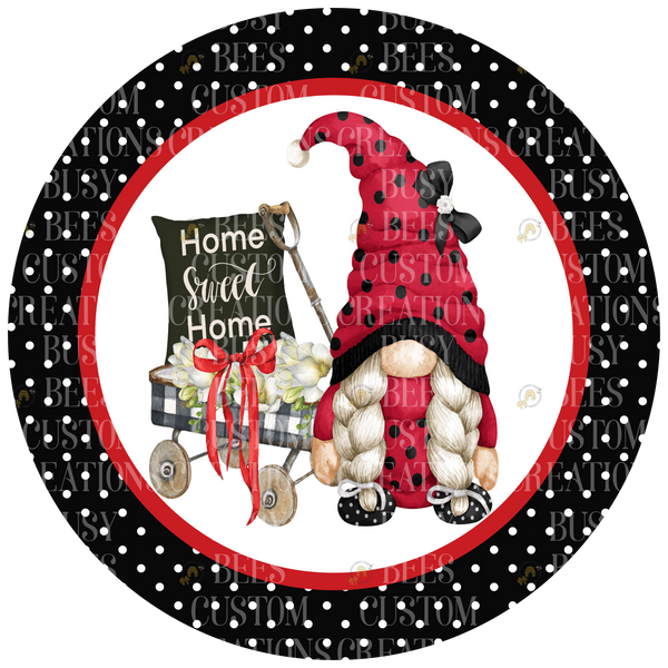 Home Sweet Home Ladybug Gnome Aluminum Wreath Sign