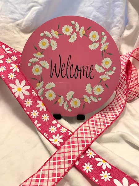 Welcome Pink Daisy Sign and Ribbon Combo