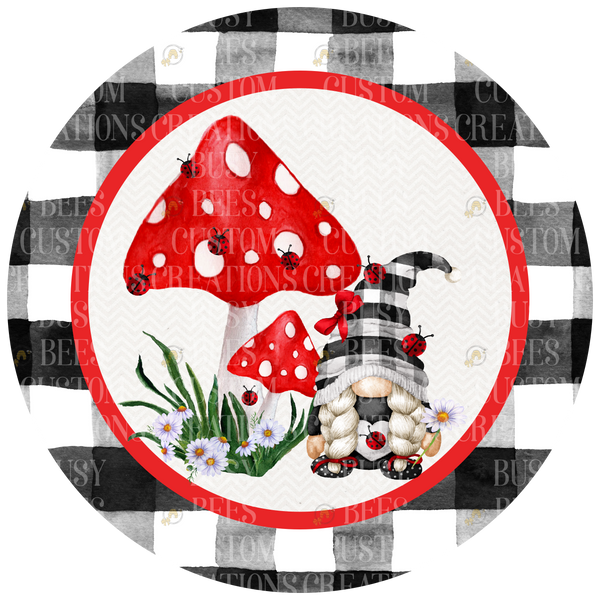 Ladybug under mushroom Aluminum Wreath Sign
