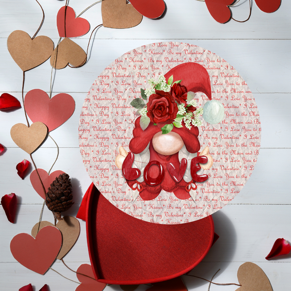 Love Gnome with Rose Valetines Day Wreath Sign