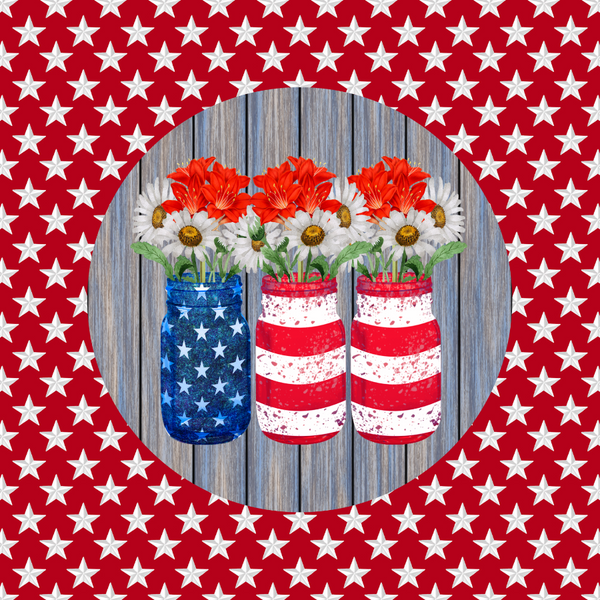 Patriotic Flowers in Mason Jars Aluminum Sign