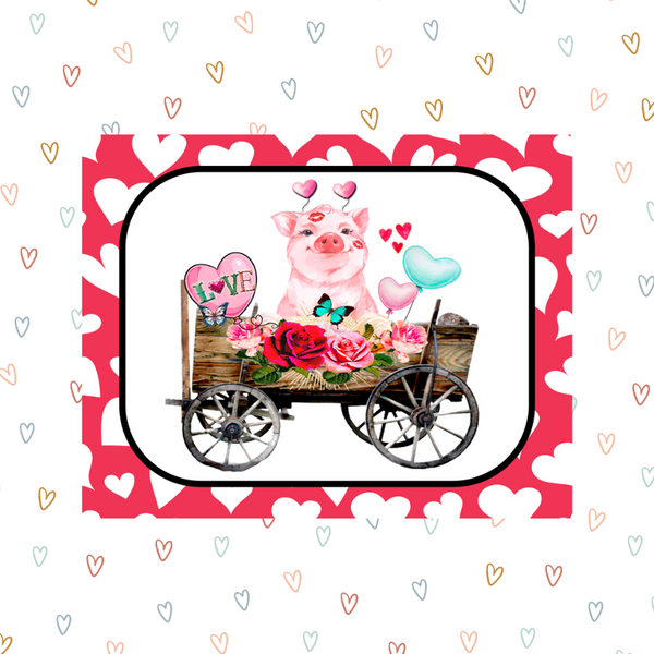 Valentines Pig in Wagon Wreath Sign
