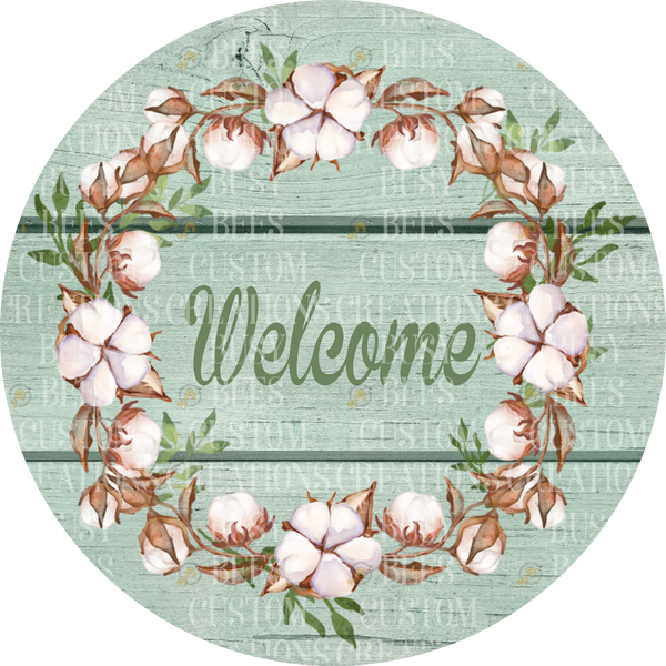 Welcome Cotton Sign - Green Wood Background
