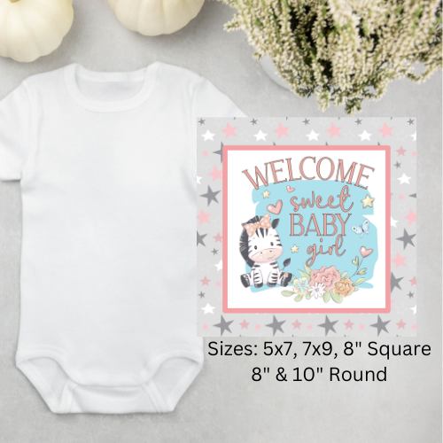 Welcome Sweet Baby Girl With  Zebra Wreath Sign