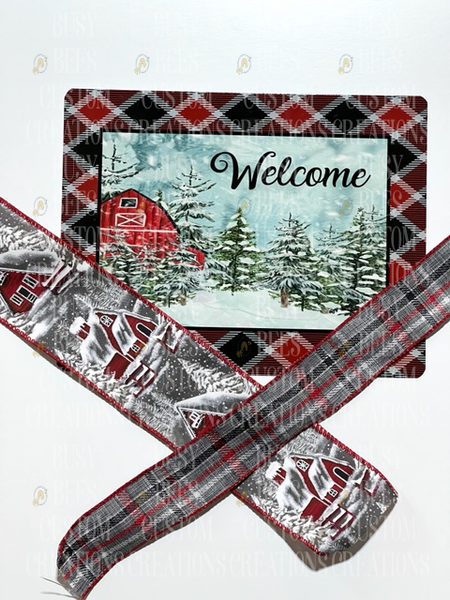 Welcome Winter Barn Sign and Ribbon Combo