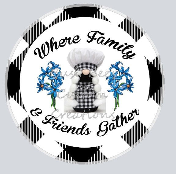 Where Family and Friends Gather Gnome Metal Wreath Sign