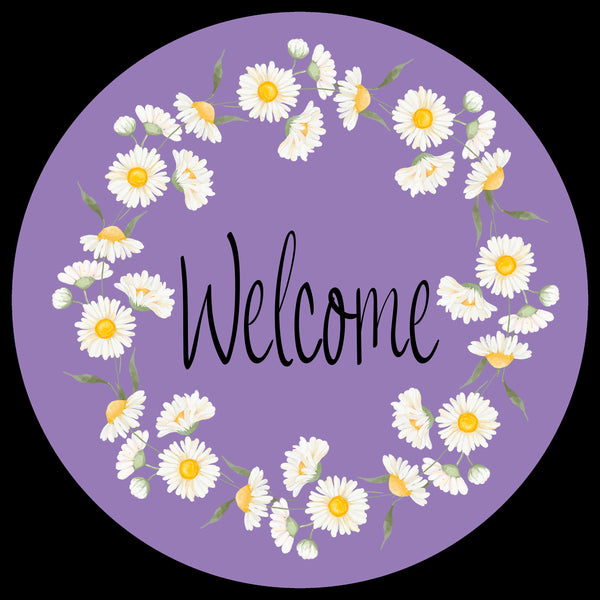 Lavender Welcome Daisy Aluminum Wreath Sign