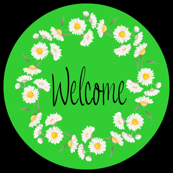 Lime Green Welcome Daisy Aluminum Wreath Sign