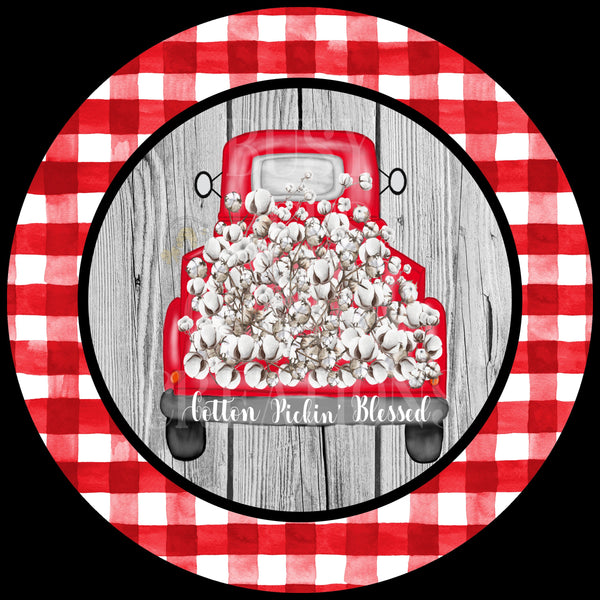 Red Truck Cotton Pickin Blessed Wreath Sign