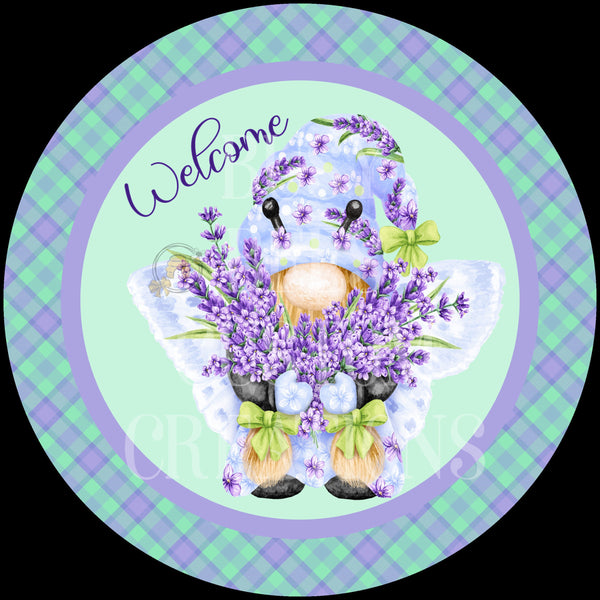 Welcome Lavender Gnome Aluminum Sign