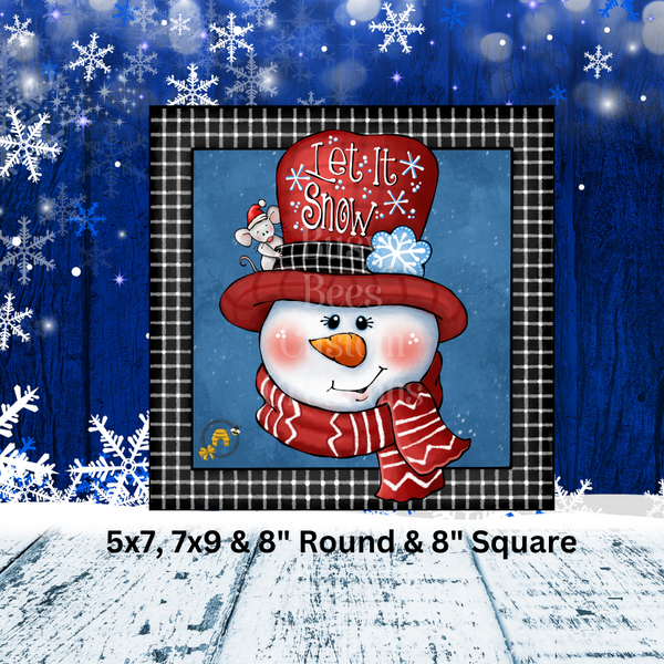 Let it snow Snowman with Red Hat Metal Wreath Sign