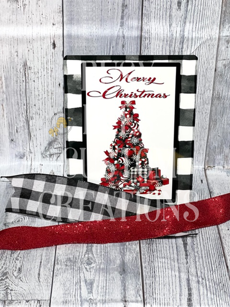 Red and White Christmas Tree Sign and Ribbon Combo